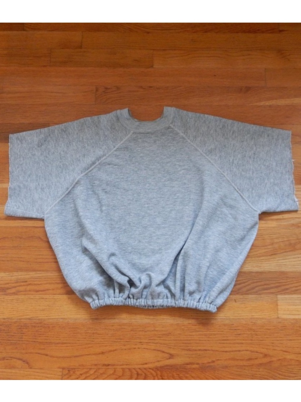 Vintage gray elastic waist raw hem short sleeve crewneck repurposed sweatshirt